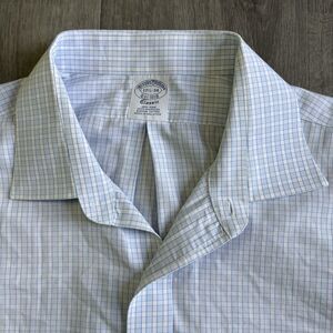 Brooks Brothers Classic Dress Shirt Men's Size 17.5-34 Blue White Check Non Iron